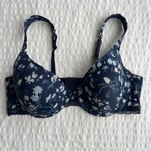 Lucky Brand Navy Blue Floral Print T-Shirt Bra, 42D